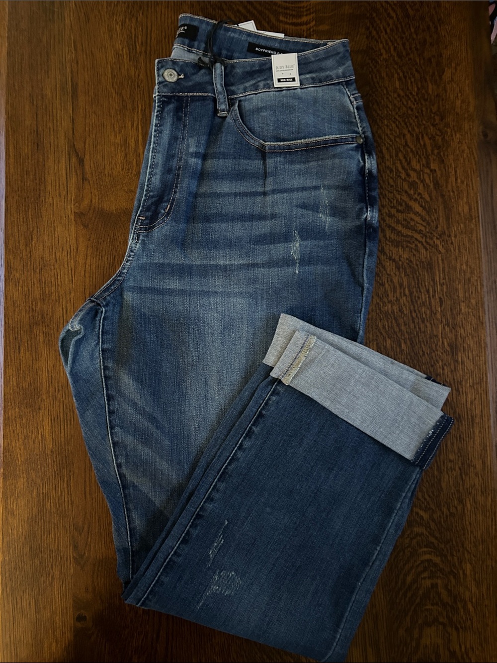 Judy Blue Women's Dark Blue Mid Rise Boyfriend Jeans